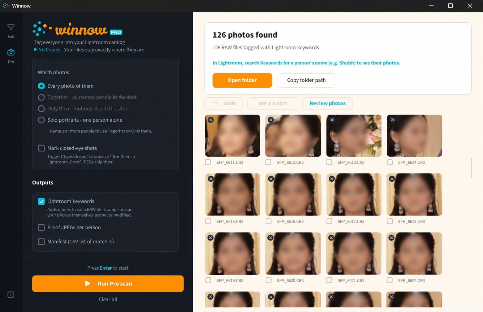Pro results with face tiles and the summary card